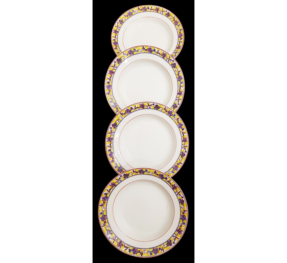 Conjunto de quatro pratos rasos em porcelana Candal 