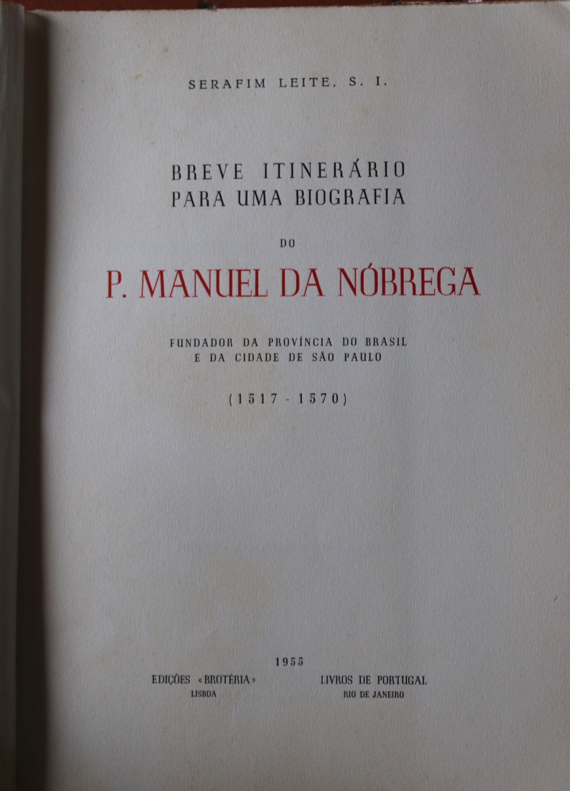 Breve itinerário para uma biografia do  P. Manuel da Nóbrega