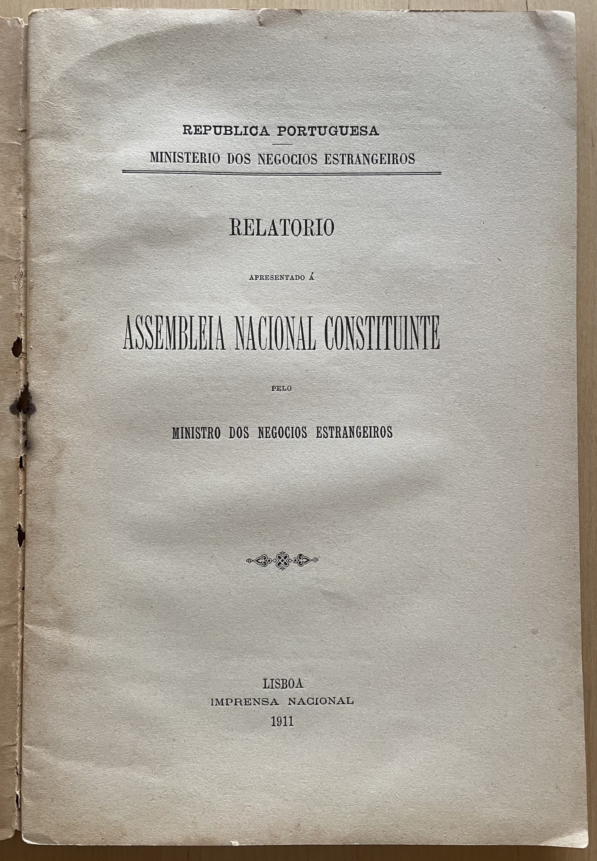 Relatório apresentado à Assembleia Nacional Constituinte 1911