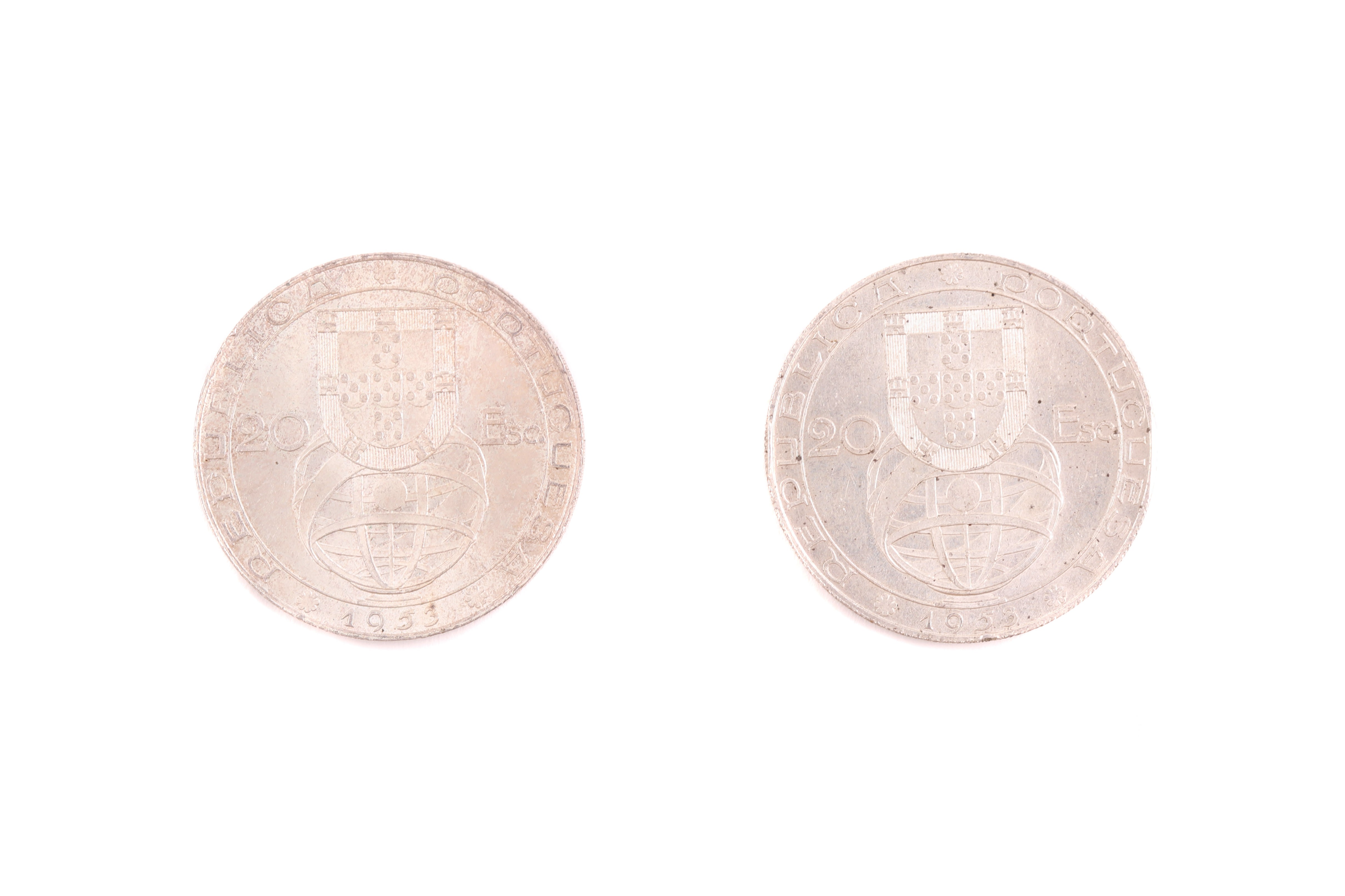 Renovação Financeira, 2 moedas de 20$00, 1953 - prata (2)