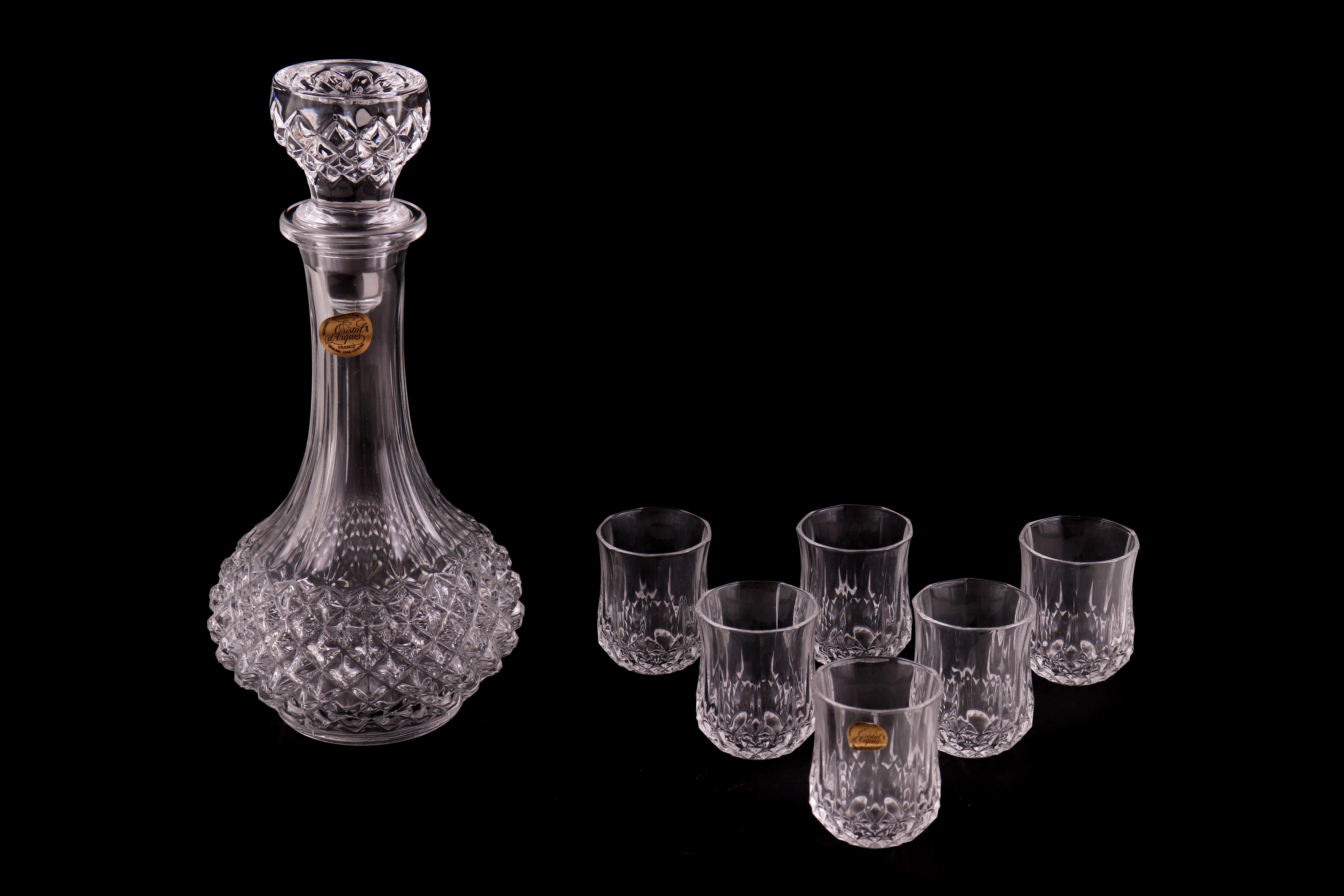 Conjunto de garrafa licoreiro com seis copos em cristal d'Arques (7)