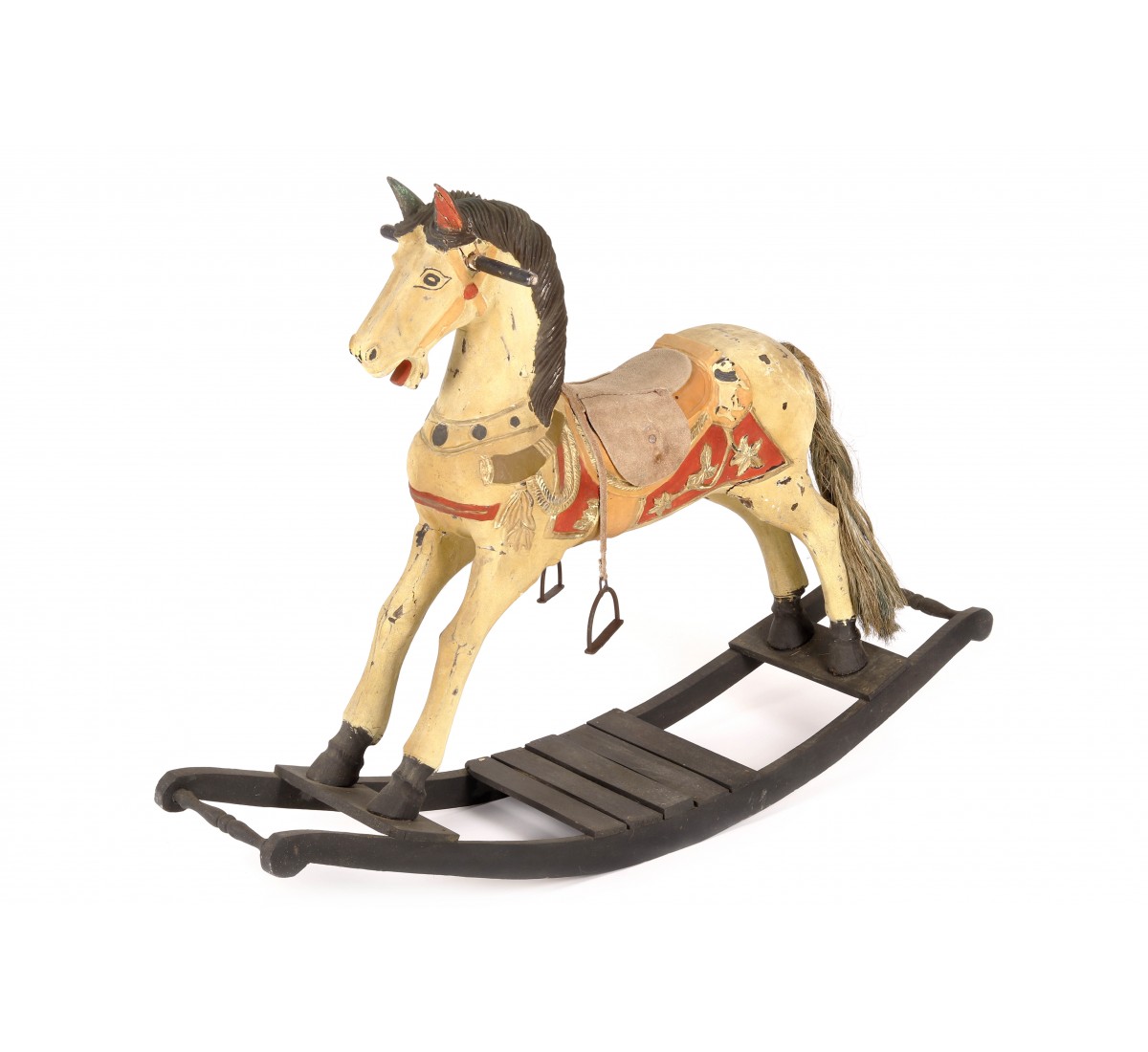 Cavalo de baloiço em madeira policromada