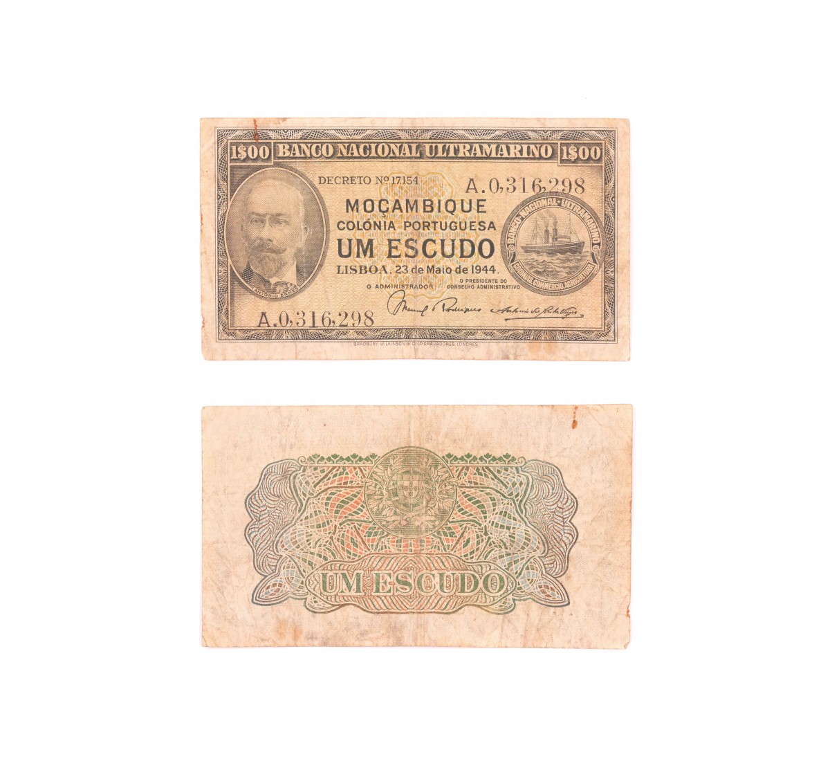 Nota de Moçambique - 1 escudo, 1944